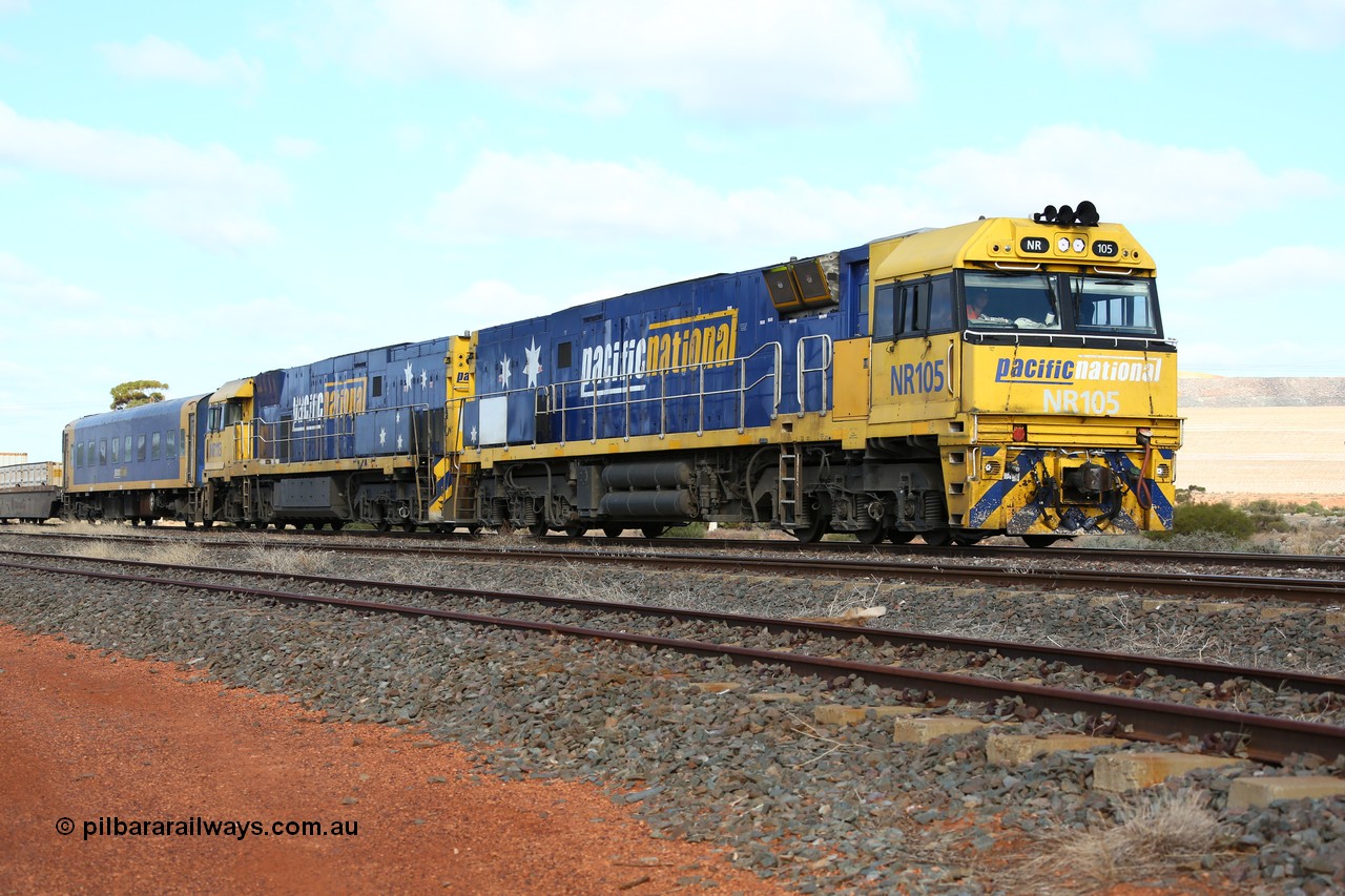 160522 2326
Parkeston, 7MP7 priority service train, the motive power of a pair of Goninan built GE model Cv40-9i NR class units NR 105 serial 7250-08/97-310 and NR 113 serial 7250-09/97-312 and crew accommodation coach BRS 222 all in Pacific National livery.
Keywords: NR-class;NR105;Goninan;GE;Cv40-9i;7250-08/97-310;