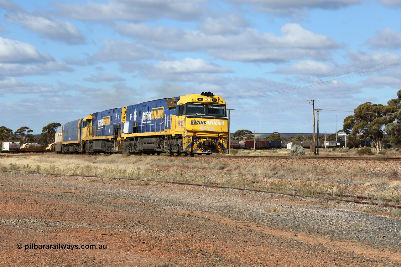 160522 2332
Parkeston, 7MP7 priority service train departing up the hill towards Kalgoorlie behind a pair of Goninan built GE model Cv40-9i NR class units NR 105 serial 7250-08/97-310 and NR 113 serial 7250-09/97-312 in Pacific National livery.
Keywords: NR-class;NR105;Goninan;GE;Cv40-9i;7250-08/97-310;