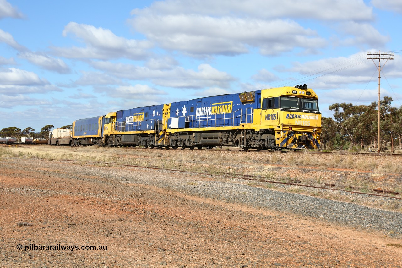 160522 2334
Parkeston, 7MP7 priority service train departing up the hill towards Kalgoorlie behind a pair of Goninan built GE model Cv40-9i NR class units NR 105 serial 7250-08/97-310 and NR 113 serial 7250-09/97-312 in Pacific National livery.
Keywords: NR-class;NR105;Goninan;GE;Cv40-9i;7250-08/97-310;