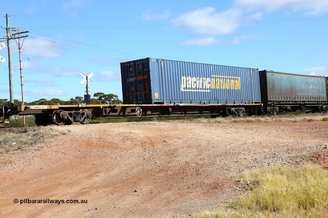 160522 2413
Parkeston, 7MP7 priority service train, RQDY 2 container waggon, originally built by SAR Islington Workshops in 1973/74 in a batch of sixteen as SFCW type container waggons, to AQDW, with a 48' Pacific National box PNXD 4178.
Keywords: RQDY-type;RQDY2;SAR-Islington-WS;SFCW-type;AQDW-type;