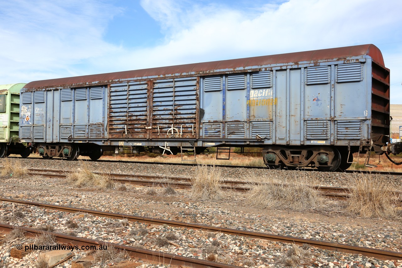 160523 3038
Parkeston, 7SP3 intermodal train, RLSY 18629 louvre van, one of one hundred fifty originally built by Comeng NSW as KLY in 1975-76, then recoded to NLKY and NLNY. Wearing Pacific National blue livery and signage, weathered condition.
Keywords: RLSY-type;RLSY18629;Comeng-NSW;KLY-type;NLKY-type;NLNY-type;