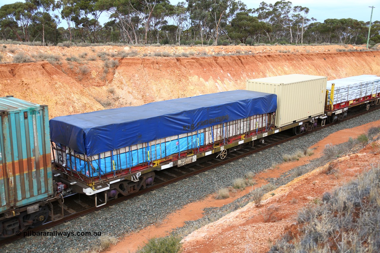 160524 3756
West Kalgoorlie, 2PM6 intermodal train, container waggon RQSY 34451 with a KT 40' flatrack with K+S tarp on Wesbeam products and a 20' box YOIU 126107.
Keywords: RQSY-type;RQSY34451;Tulloch-Ltd-NSW;OCY-type;