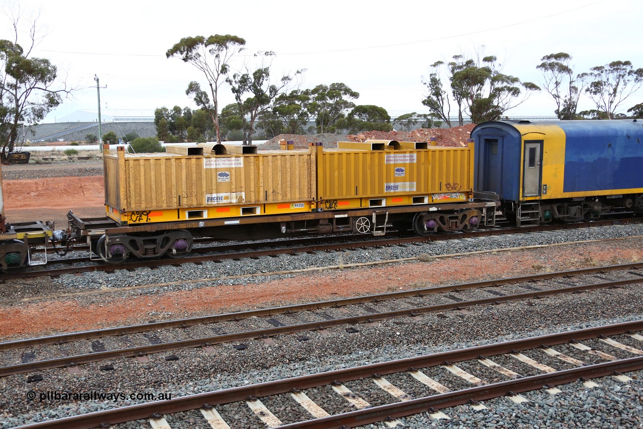 160524 4283
West Kalgoorlie, 1MP2 steel train, RKLY 20370, totally unrecognisable from original build by EPT NSW 1979-81 as part of a batch of two hundred BDY type 14.20 metre open waggons, had several recoding's prior to its current guise, loaded with two RH type coil containers or 'butter boxes'.
Keywords: RKLY-type;RKLY20370;EPT-NSW;BDY-type;NODY-type;NOJY-type;NKJY-type;RKJY-type;