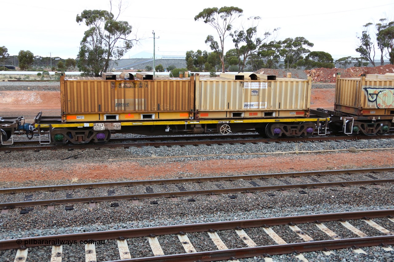 160524 4291
West Kalgoorlie, 1MP2 steel train, RKLY 20220, totally unrecognisable from original build by EPT NSW 1979-81 as part of a batch of two hundred BDY type 14.20 metre open waggons, had several recoding's prior to its current guise, loaded with two RH type coil containers or 'butter boxes' RH 127 and RH 441.
Keywords: RKLY-type;RKLY20220;EPT-NSW;BDY-type;NODY-type;
