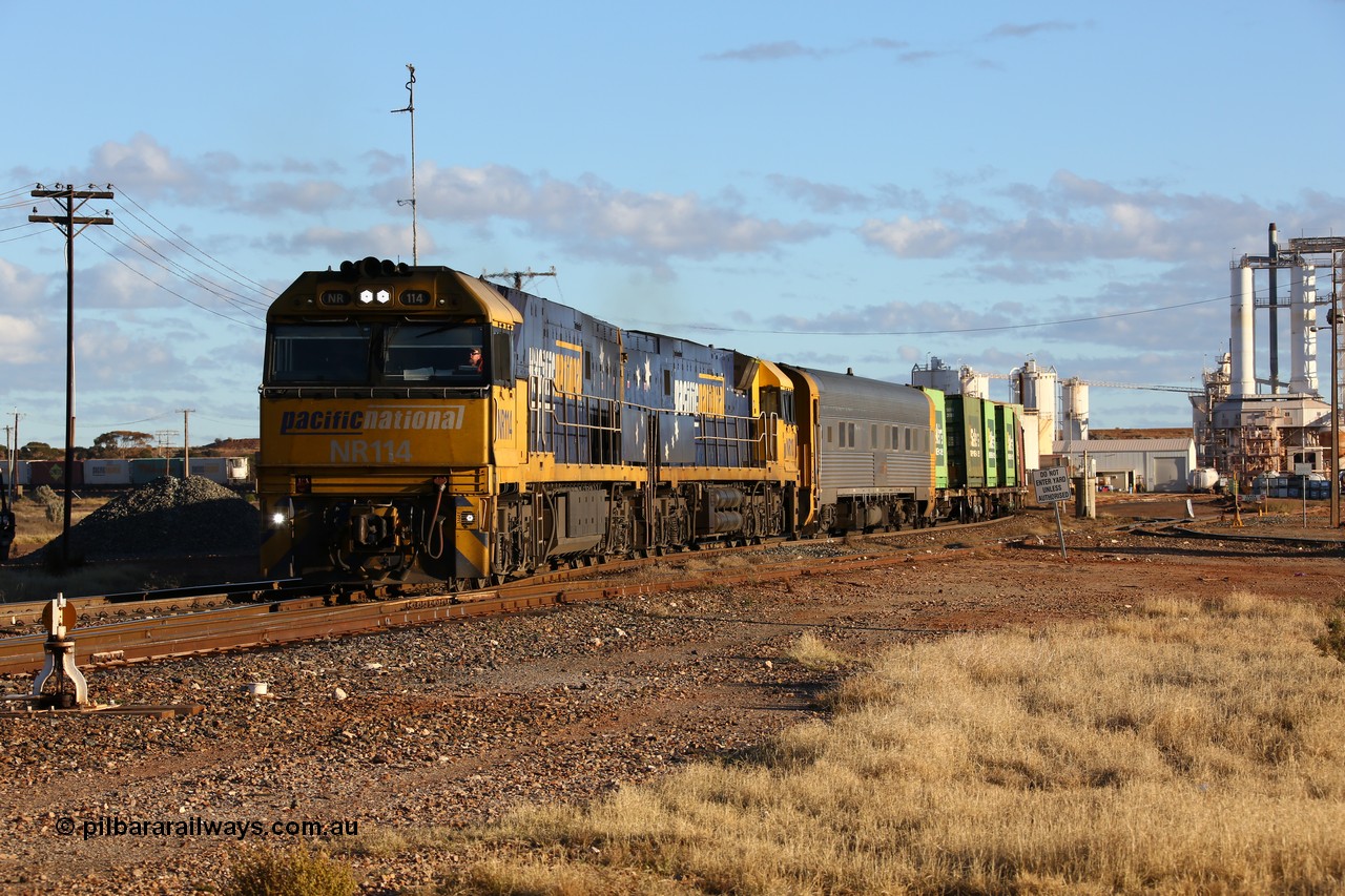 160528 8312
Parkeston, priority service 6PS7 rolls into Parkeston taking the loop behind Goninan built GE model Cv40-9i NR class units NR 114 serial 7250-10/97-311 and NR 10 serial 7250-01/97-212. The Loongana Lime plant is in the background.
Keywords: NR-class;NR114;Goninan;GE;Cv40-9i;7250-10/97-311;NR10;7250-01/97-212;