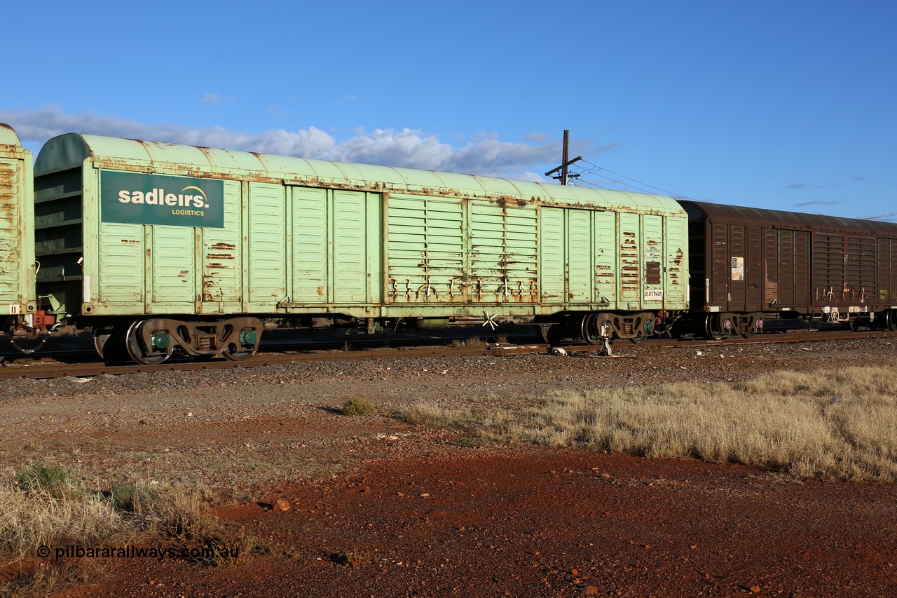 160528 8321
Parkeston, priority service 6PS7, RLUY 18691 louvre van, one of a one hundred and fifty batch order from Comeng NSW as KLY type built in 1975-76, recoded to NLKY, then NLUY, wearing Sadleirs signage and green livery.
Keywords: RLUY-type;RLUY18691;Comeng-NSW;KLY-type;NLKY-type;NLUY-type;