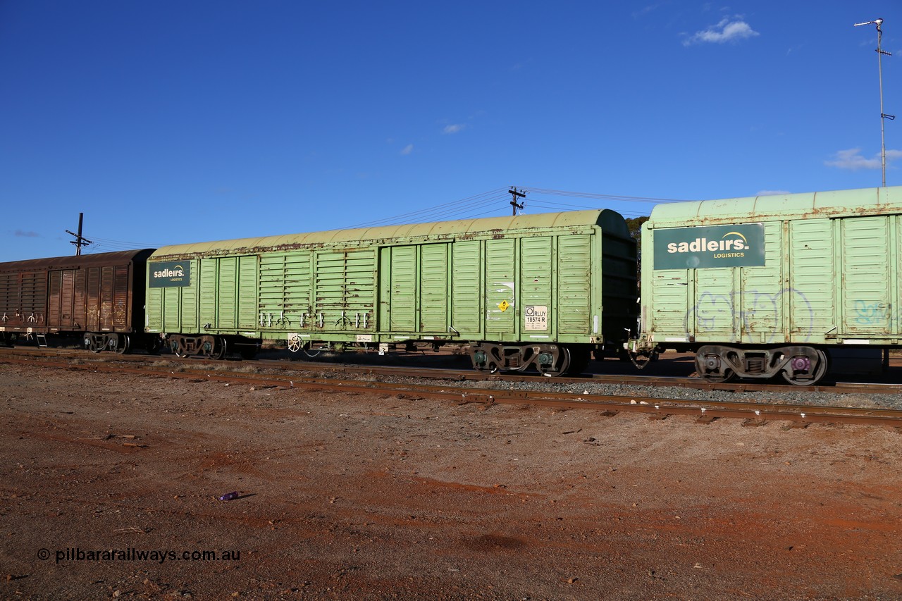160528 8347
Parkeston, 5SP5 intermodal train, RLUY 18574 in Sadleirs traffic. One of one hundred and fifty built by Comeng NSW as the KLY type louvre vans in 1975/76. Transferred to National Rail in 1994 and recoded from NLKY / NLUY.
Keywords: RLUY-type;RLUY18574;Comeng-NSW;KLY-type;NLKY-type;