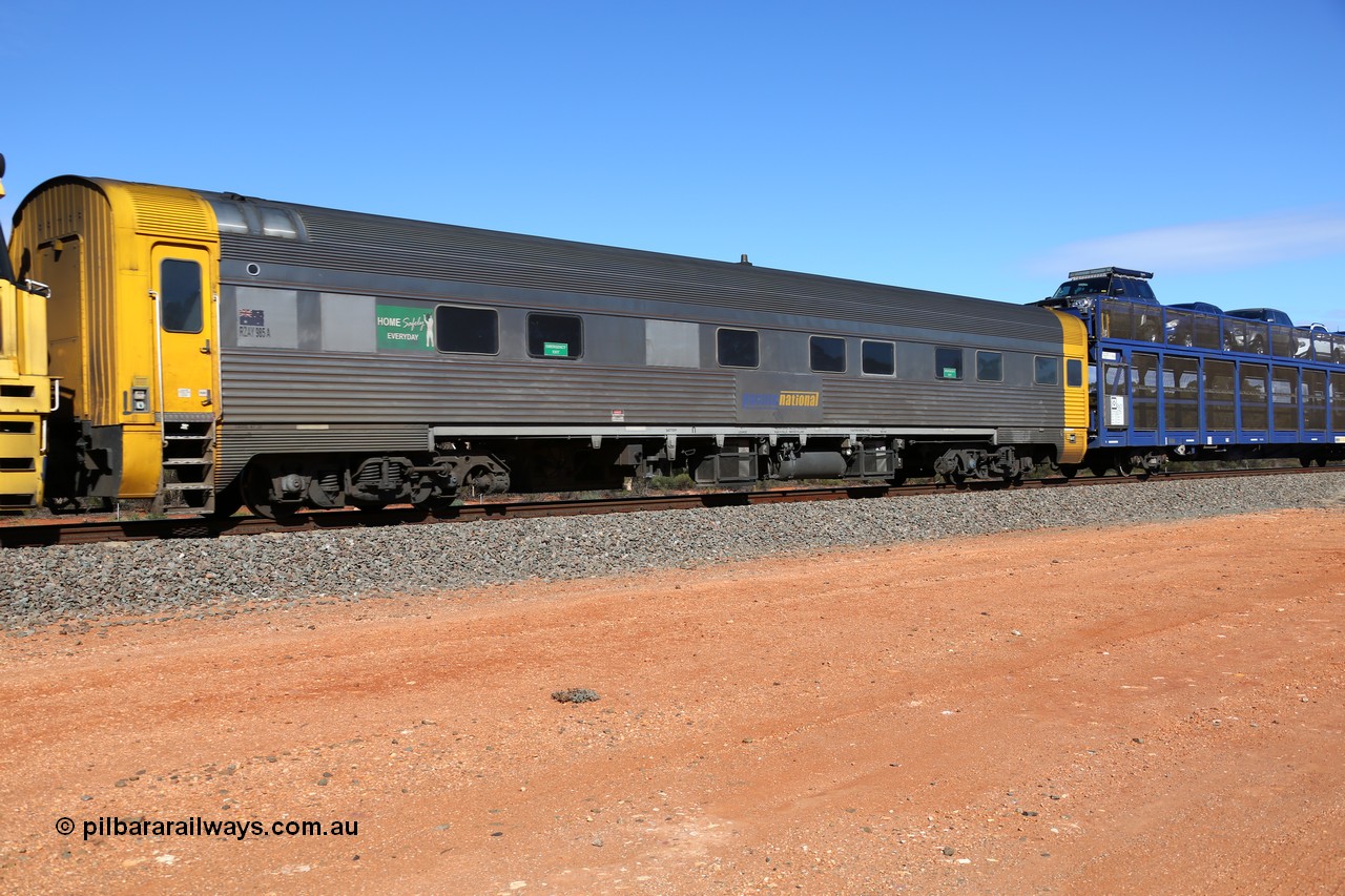 160528 8385
Binduli, intermodal train 6PM6 crew accommodation coach RZAY 985, built by Comeng NSW in 1972 as ARJ 285, rebuilt by AN Port Augusta Workshops into RZAY 1997.
Keywords: RZAY-type;RZAY985;Comeng-NSW;ARJ-type;ARJ285;