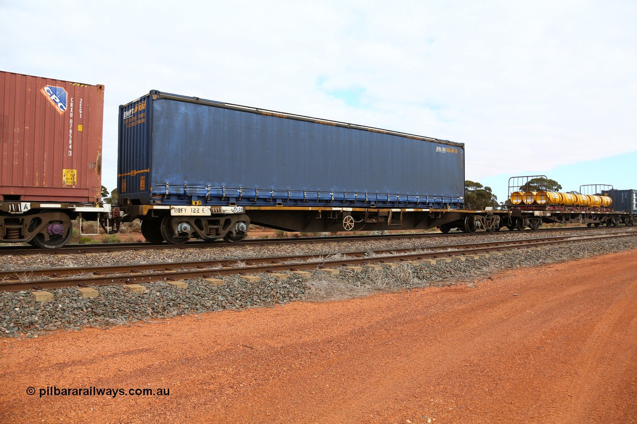 160529 8858
Parkeston, 6MP4 intermodal train, RQFY 122 originally built by Victorian Railways Bendigo Workshops in 1980 as a batch of seventy five as VQFX type container waggons, recoded to RQFF then 2CM bogies fitted in 1995 to RQFY
Keywords: RQFY-type;RQFY122;Victorian-Railways-Bendigo-WS;VQFX-type;RQFF-type;