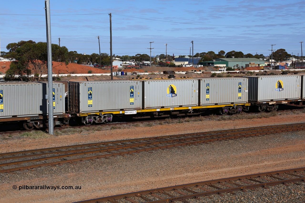 160531 9878
West Kalgoorlie, RQGY type container waggon RQGY 34496, one of one hundred built by Tulloch Ltd In 1974/75 as an OCY type, recoded NQOY, then converted to NQSY and NQGY early 1990s. Loaded with three 22G1 type 20' Royal Wolf boxes, RWMC 815947, RWMC 817992 and RWMC 815903. 31st of May 2016.
Keywords: RQGY-type;RQGY34496;Tulloch-Ltd-NSW;OCY-type;NQOY-type;NQSY-type;NQGY-type;