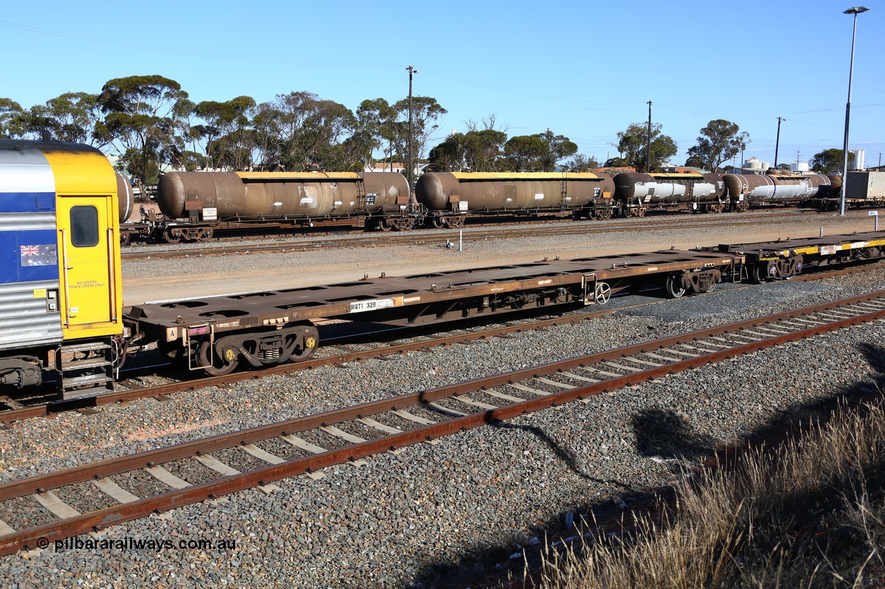 160531 9939
West Kalgoorlie, 3PM4 steel train, empty container waggon RQTY 32 originally built by SAR at Islington Workshops between 1970-72 as part of a batch of seventy two FQX type container waggons
Keywords: RQTY-type;RQTY32;SAR-Islington-WS;FQX-type;