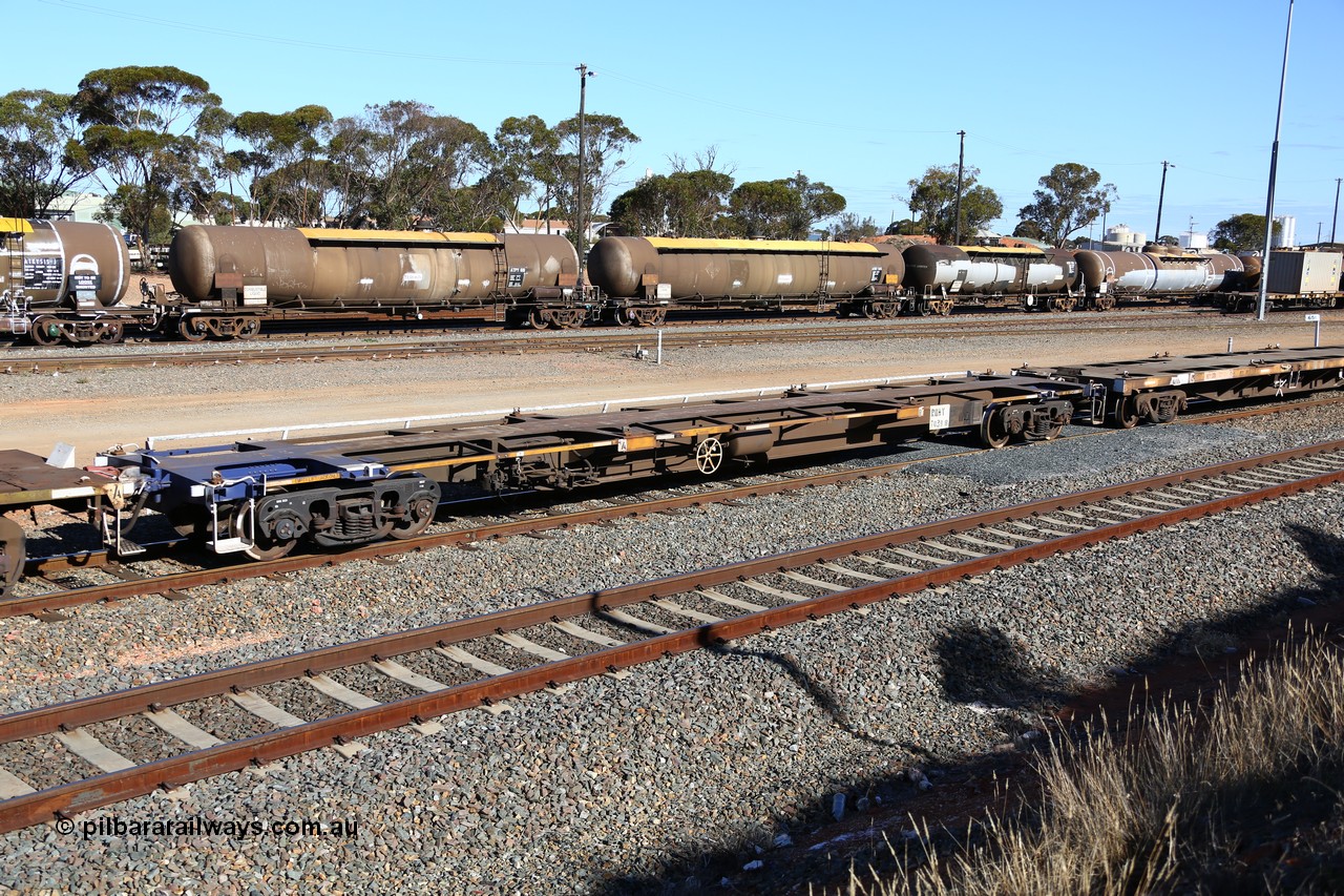 160531 9953
West Kalgoorlie, 3PM4 steel train, empty container waggon RQHY 7039, one of seventy eight built in 2005 by Qiqihar Rollingstock Works in China.
Keywords: RQHY-type;RQHY7039;Qiqihar-Rollingstock-Works-China;