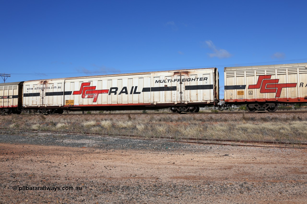 160522 2239
Parkeston, SCT train 6MP9 operating from Melbourne to Perth, PBGY type PBGY 0009 Multi-Freighter, one of eighty two waggons built by Queensland Rail Redbank Workshops in 2005.
Keywords: PBGY-type;PBGY0009;Qld-Rail-Redbank-WS;
