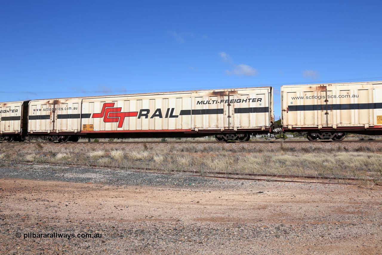 160522 2249
Parkeston, SCT train 6MP9 operating from Melbourne to Perth, PBGY type covered van PBGY 0061 Multi-Freighter, one of eighty two waggons built by Queensland Rail Redbank Workshops in 2005.
Keywords: PBGY-type;PBGY0061;Qld-Rail-Redbank-WS;