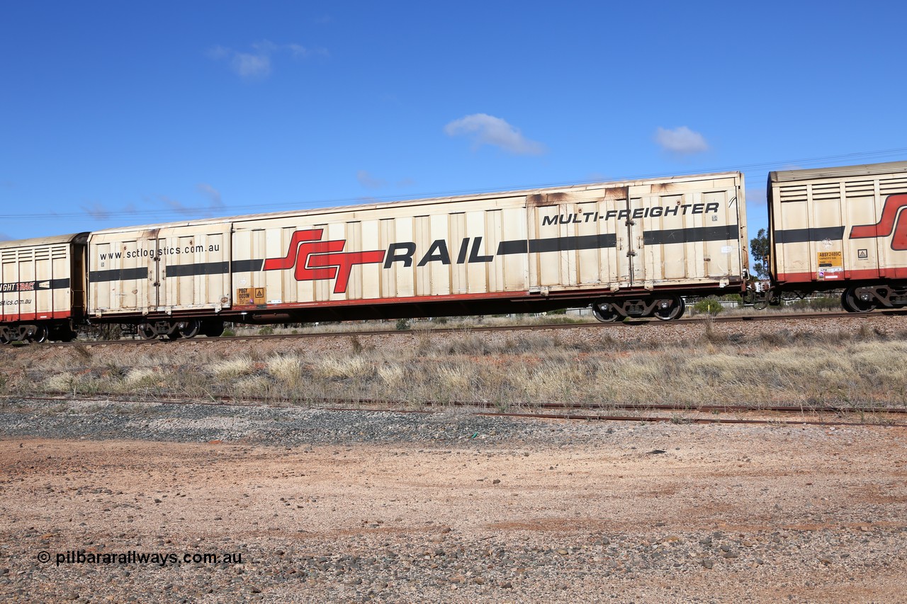 160522 2278
Parkeston, SCT train 6MP9 operating from Melbourne to Perth, PBGY type covered van PBGY 0031 Multi-Freighter, one of eighty two waggons built by Queensland Rail Redbank Workshops in 2005.
Keywords: PBGY-type;PBGY0031;Qld-Rail-Redbank-WS;
