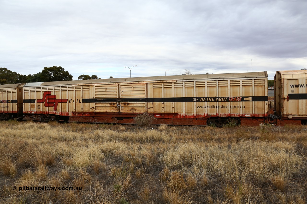 160524 3690
Kalgoorlie, SCT train 2PM9 operating from Perth to Melbourne, ABSY type ABSY 2484 covered van, originally built by Mechanical Handling Ltd SA in 1972 for Commonwealth Railways as VFX type recoded to ABFX and then RBFX to SCT as ABFY before being converted by Gemco WA to ABSY type in 2004/05.
Keywords: ABSY-type;ABSY2484;Mechanical-Handling-Ltd-SA;VFX-type;ABFY-type;