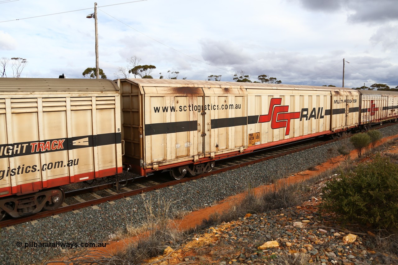 160526 5343
West Kalgoorlie, SCT train 3MP9 operating from Melbourne to Perth, PBGY type covered van PBGY 0073 Multi-Freighter, one of eighty two waggons built by Queensland Rail Redbank Workshops in 2005.
Keywords: PBGY-type;PBGY0073;Qld-Rail-Redbank-WS;