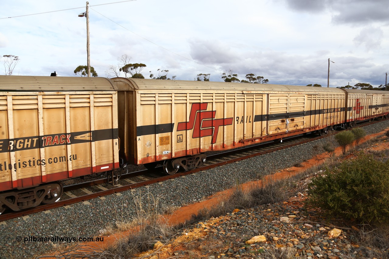 160526 5345
West Kalgoorlie, SCT train 3MP9 operating from Melbourne to Perth, ABSY type ABSY 2680 covered van, originally built by Comeng NSW in 1973 for Commonwealth Railways as VFX type, recoded to ABFX and RBFX to SCT as ABFY before conversion by Gemco WA to ABSY in 2004/05.
Keywords: ABSY-type;ABSY2680;Comeng-NSW;VFX-type;