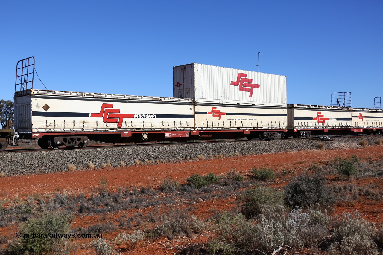 160527 5535
Blamey crossing loop at the 1692 km, SCT train 5PM9 operating from Perth to Melbourne, Gemco WA built forty of these PQIY type 80' container flat waggons in 2009, PQIY 0007 loaded with two SCT 40' half height curtainsiders SCT 1028 and SCT 1012, a former Macfield 40' flatrack SCT AT 08? and an SCT 40' container SCT 40211.
Keywords: PQIY-type;PQIY0007;Gemco-WA;