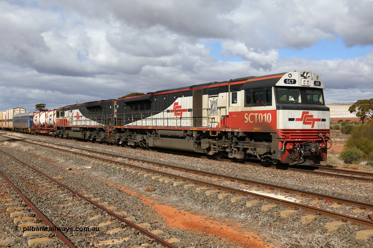 160529 8871
Parkeston, SCT train 6MP9 operating from Melbourne to Perth with 74 waggons for 5382 tonnes and 1786 metres with EDI Downer built EMD model GT46C-ACe unit SCT 010 serial 07-1734 on the point with sister unit SCT 007 as they power through along the mainline.
Keywords: SCT-class;SCT010;EDI-Downer;EMD;GT46C-ACe;07-1734;