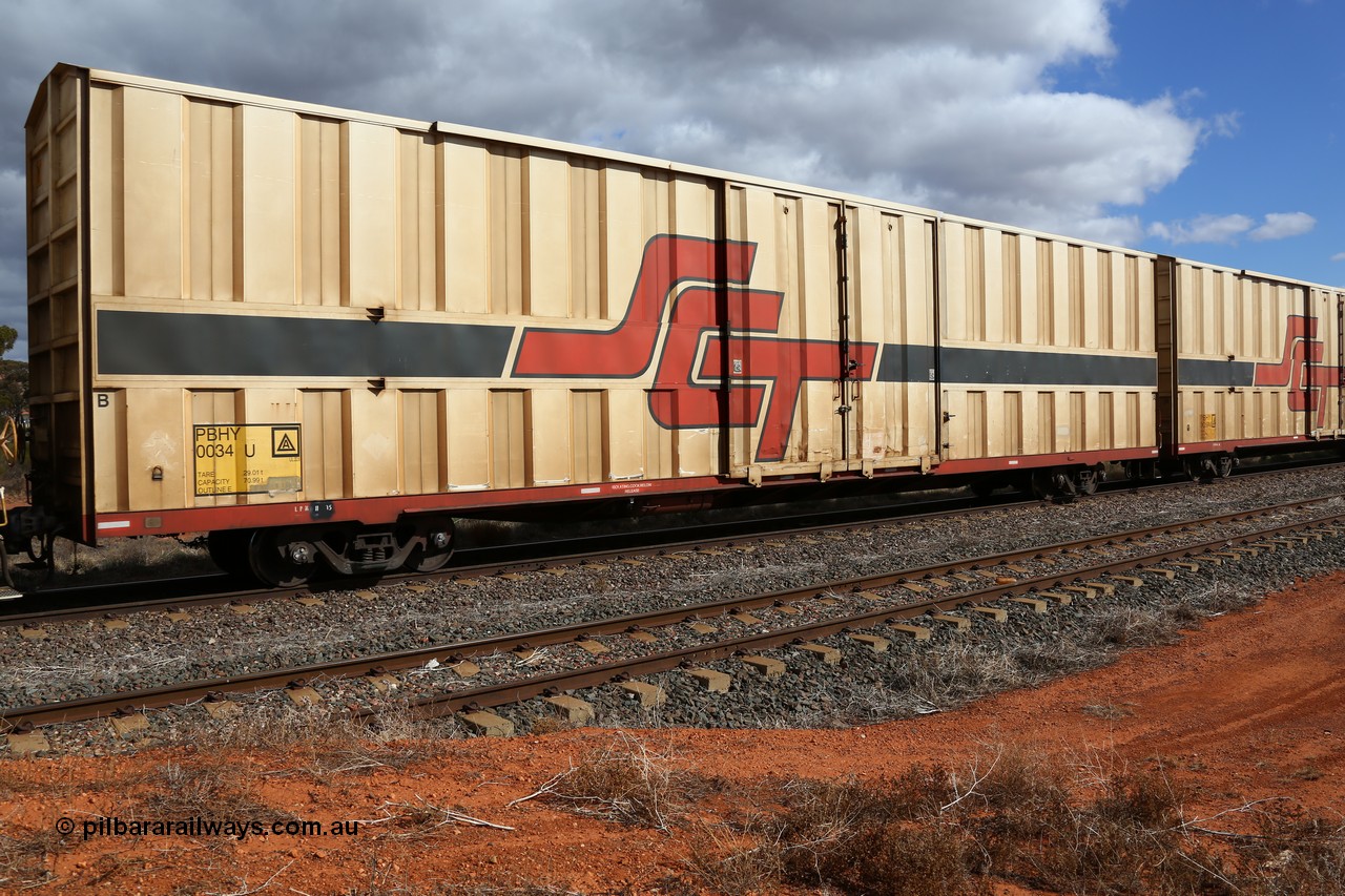 160529 8879
Parkeston, SCT train 6MP9 operating from Melbourne to Perth, PBHY type covered van PBHY 0034 Greater Freighter, one of a second batch of thirty units built by Gemco WA without the Greater Freighter signage.
Keywords: PBHY-type;PBHY0034;Gemco-WA;
