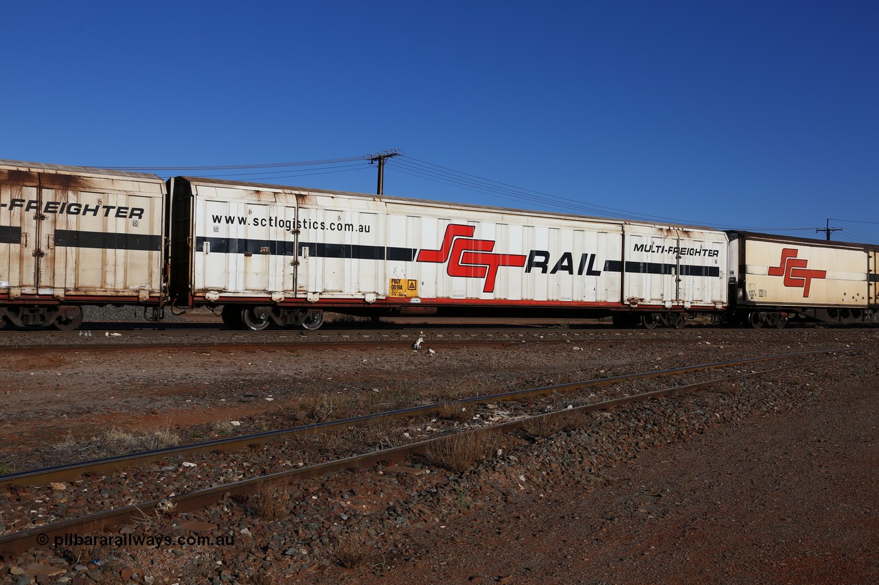 160530 9125
Parkeston, SCT train 1PM9 operates mostly empty from Perth to Melbourne, PBGY type covered van PBGY 0019 Multi-Freighter, one of eighty two waggons built by Queensland Rail Redbank Workshops in 2005.
Keywords: PBGY-type;PBGY0019;Qld-Rail-Redbank-WS;