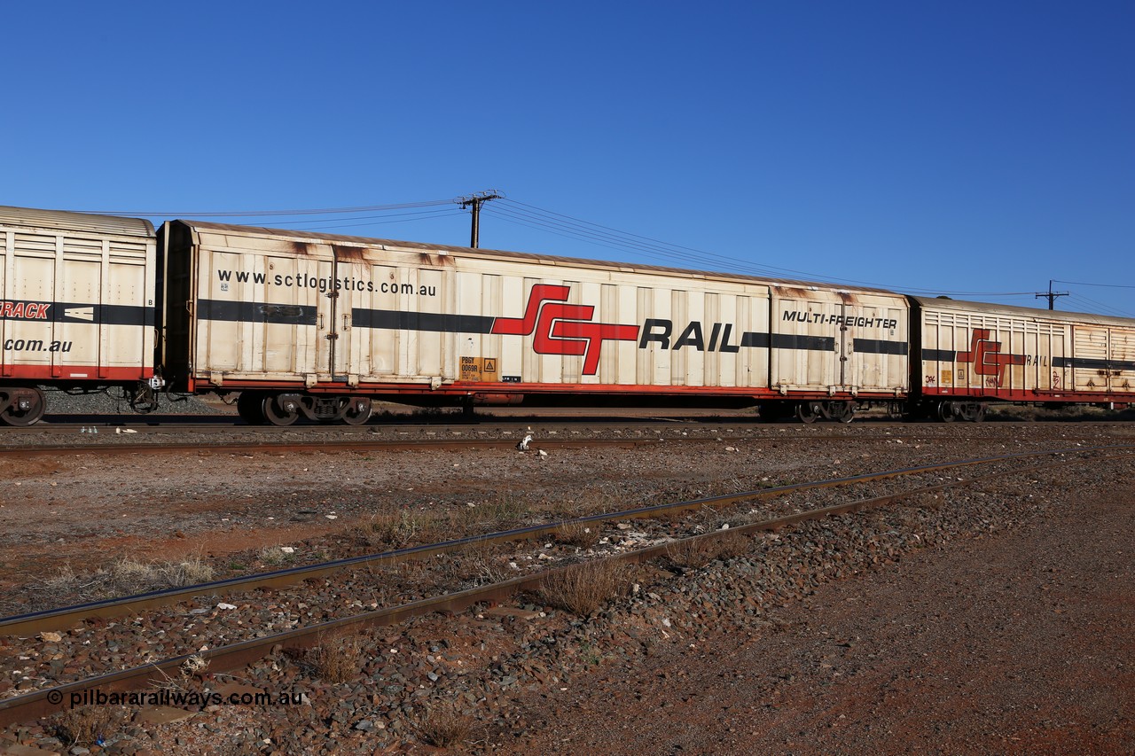 160530 9132
Parkeston, SCT train 1PM9 operates mostly empty from Perth to Melbourne, PBGY type covered van PBGY 0069 Multi-Freighter, one of eighty two waggons built by Queensland Rail Redbank Workshops in 2005.
Keywords: PBGY-type;PBGY0069;Qld-Rail-Redbank-WS;
