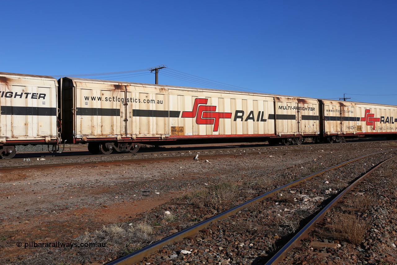160530 9234
Parkeston, SCT train 7GP1 which operates from Parkes NSW (Goobang Junction) to Perth, PBGY type covered van PBGY 0065 Multi-Freighter, one of eighty two waggons built by Queensland Rail Redbank Workshops in 2005.
Keywords: PBGY-type;PBGY0065;Qld-Rail-Redbank-WS;