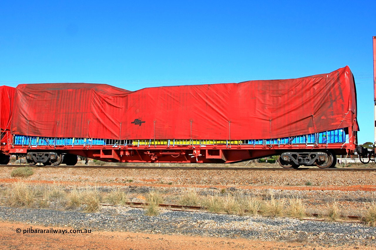 100603 8980
Parkeston, SCT train 3MP9, PQCY type waggon PQCY 532 fitted with bulkheads for tarped loading. Originally built by Victorian Railways Newport workshops as an FQX type container waggon in a batch of two hundred in June 1969, recoded to FQF November 1977 and to VQCY in August 1979. Loaded with timber products.
Keywords: PQCY-type;PQCY532;Victorian-Railways-Newport-WS;FQX-type;FQF-type;VQCY-type;