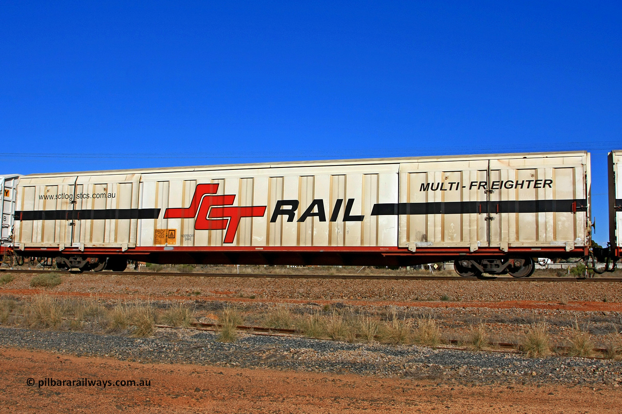 100603 8984
Parkeston, SCT train 3MP9, PBGY type covered van PBGY 0145 Multi-Freighter, one of eighty units built by Gemco WA in 2008, with Independent Brake signage.
Keywords: PBGY-type;PBGY0145;Gemco-WA;