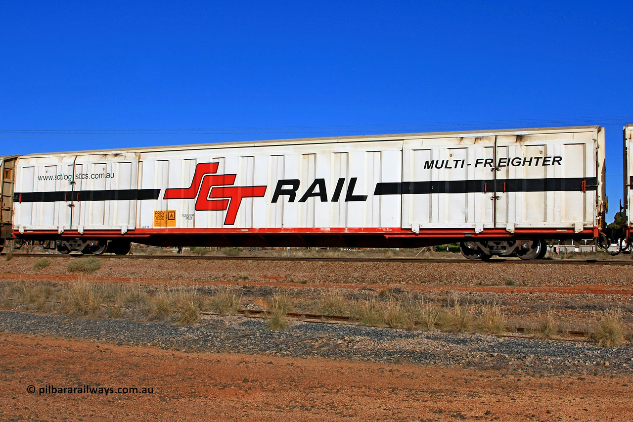 100603 9018
Parkeston, SCT train 3MP9, PBGY type covered van PBGY 0155 Multi-Freighter, one of eighty units built by Gemco WA in 2008, with Independent Brake signage.
Keywords: PBGY-type;PBGY0155;Gemco-WA;