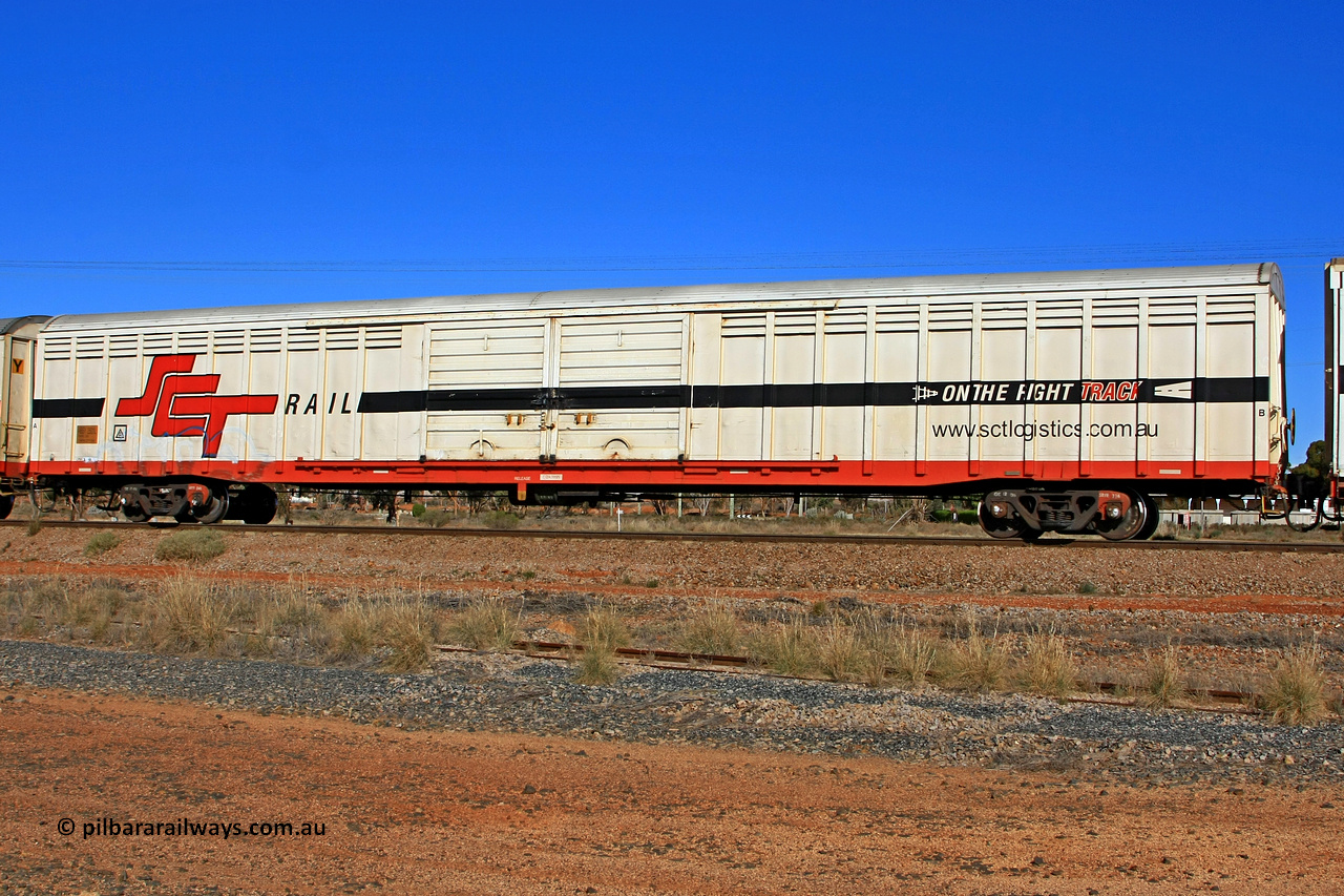 100603 9022
Parkeston, SCT train 3MP9, ABSY type covered van ABSY 2501, originally built by Mechanical Handling Ltd SA in 1972 for Commonwealth Railways as VFX type recoded to ABFX and then RBFX before being converted from ABFY by Gemco WA to ABSY type in 2004/05.
Keywords: ABSY-type;ABSY2501;Mechanical-Handling-Ltd-SA;VFX-type;ABFX-type;RBFX-type;ABFY-type;