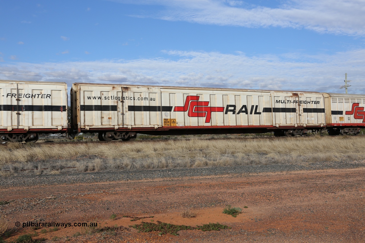 130710 1031
Parkeston, SCT train 3PG1, PBGY type covered van PBGY 0037 Multi-Freighter, one of eighty two waggons built by Queensland Rail Redbank Workshops in 2005.
Keywords: PBGY-type;PBGY0037;Qld-Rail-Redbank-WS;