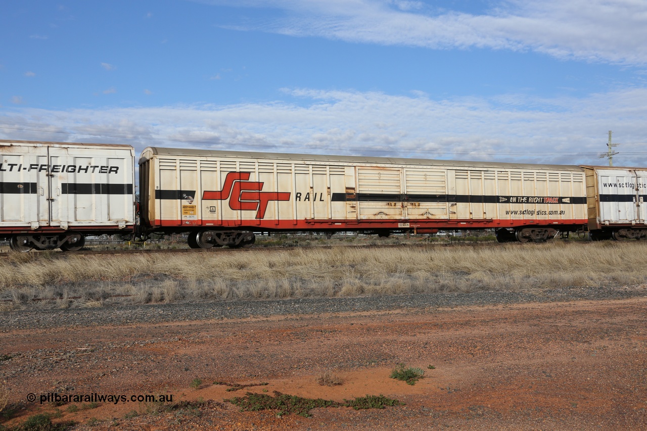 130710 1036
Parkeston, SCT train 3PG1, ABSY type ABSY 4448 covered van, originally built by Comeng WA in 1977 for Commonwealth Railways as VFX type, recoded to ABFX and RBFX to SCT as ABFY before conversion by Gemco WA to ABSY in 2004/05.
Keywords: ABSY-type;ABSY4448;Comeng-WA;VFX-type;ABFX-type;RBFX-type;ABFY-type;