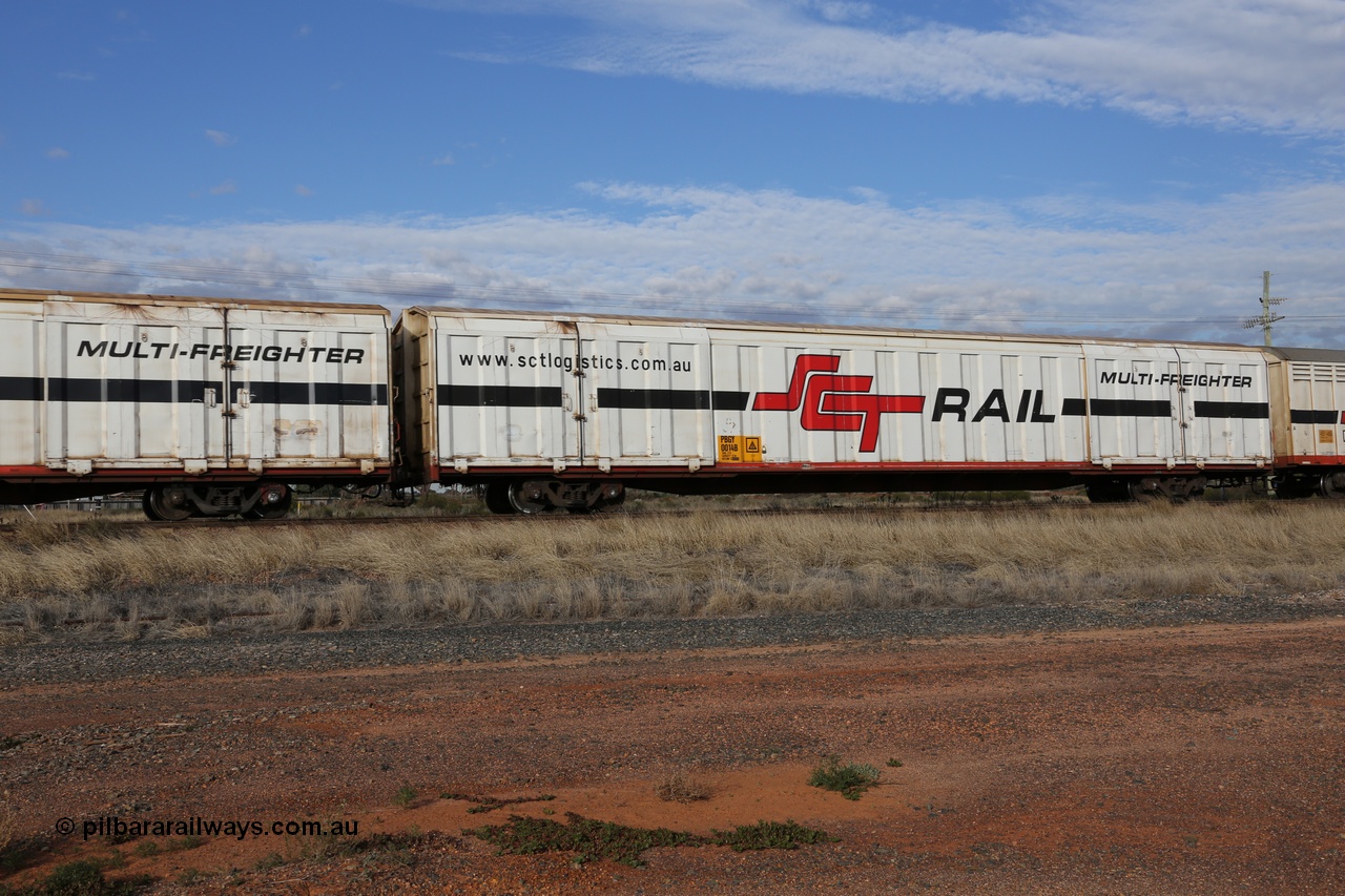 130710 1038
Parkeston, SCT train 3PG1, PBGY type covered van PBGY 0014 Multi-Freighter, one of eighty two waggons built by Queensland Rail Redbank Workshops in 2005.
Keywords: PBGY-type;PBGY0014;Qld-Rail-Redbank-WS;