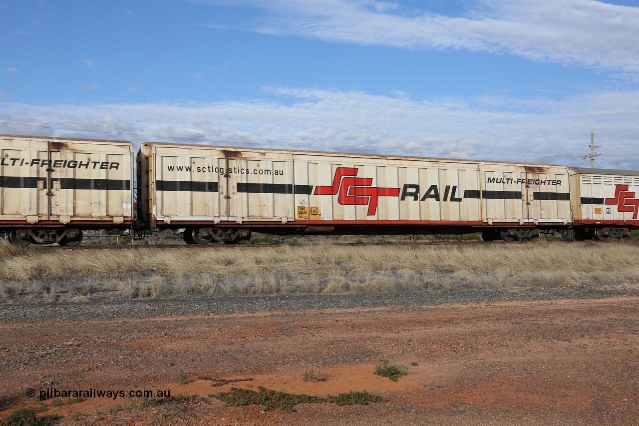 130710 1046
Parkeston, SCT train 3PG1, PBGY type covered van PBGY 0062 Multi-Freighter, one of eighty two waggons built by Queensland Rail Redbank Workshops in 2005.
Keywords: PBGY-type;PBGY0062;Qld-Rail-Redbank-WS;