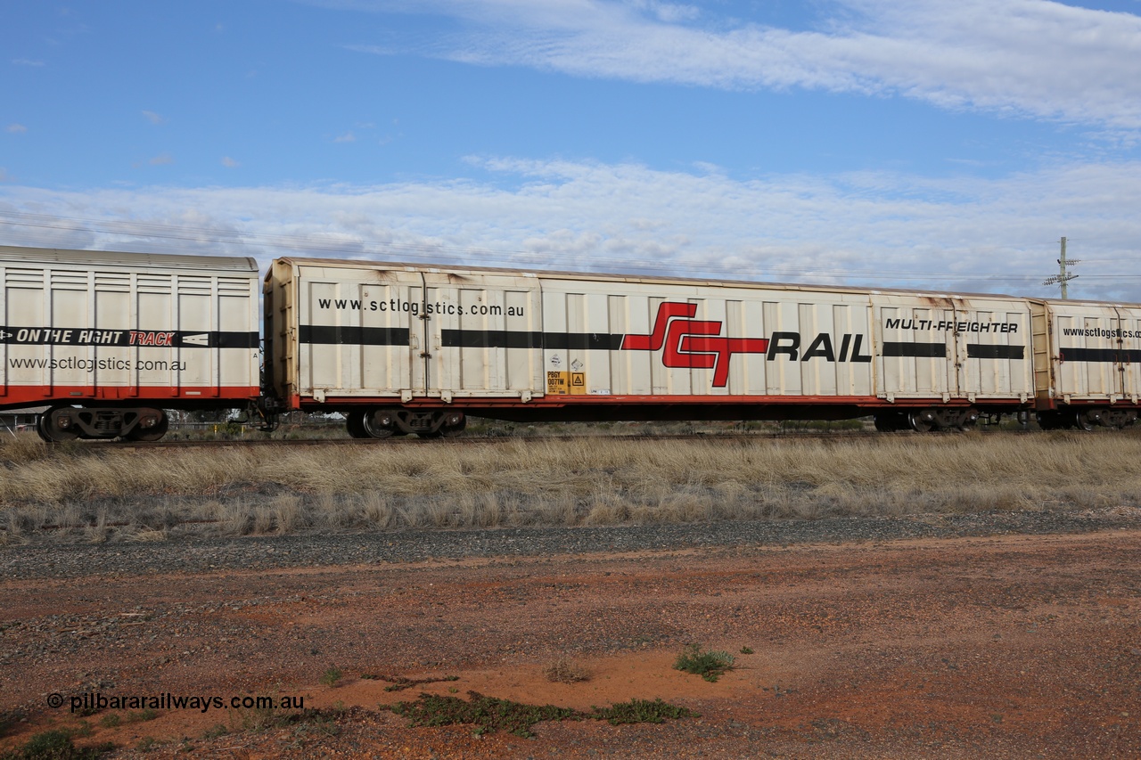 130710 1054
Parkeston, SCT train 3PG1, PBGY type covered van PBGY 0071 Multi-Freighter, one of eighty two waggons built by Queensland Rail Redbank Workshops in 2005.
Keywords: PBGY-type;PBGY0071;Qld-Rail-Redbank-WS;