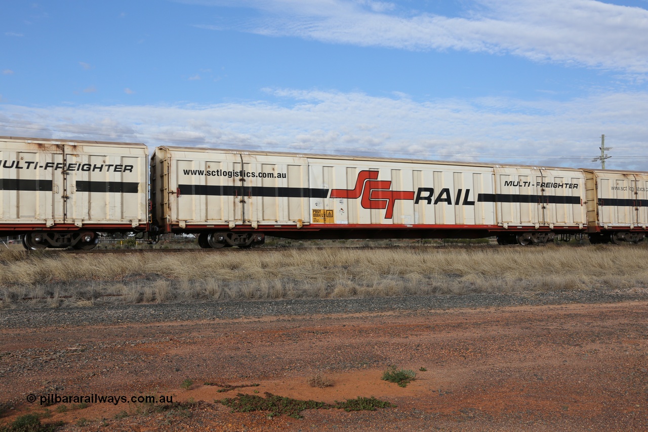 130710 1055
Parkeston, SCT train 3PG1, PBGY type covered van PBGY 0084 Multi-Freighter, one of eighty waggons from the second order built by Gemco WA for SCT.
Keywords: PBGY-type;PBGY0084;Gemco-WA;