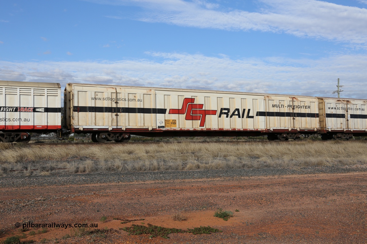 130710 1058
Parkeston, SCT train 3PG1, PBGY type covered van PBGY 0144 Multi-Freighter, one of eighty waggons from the second order built by Gemco WA for SCT.
Keywords: PBGY-type;PBGY0144;Gemco-WA;