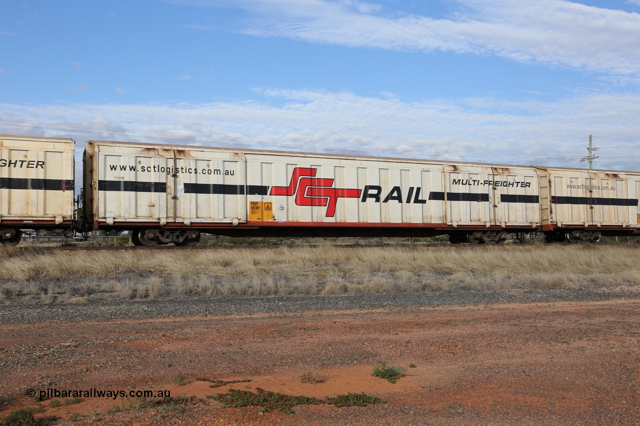 130710 1059
Parkeston, SCT train 3PG1, PBGY type covered van PBGY 0018 Multi-Freighter, one of eighty two waggons built by Queensland Rail Redbank Workshops in 2005.
Keywords: PBGY-type;PBGY0018;Qld-Rail-Redbank-WS;