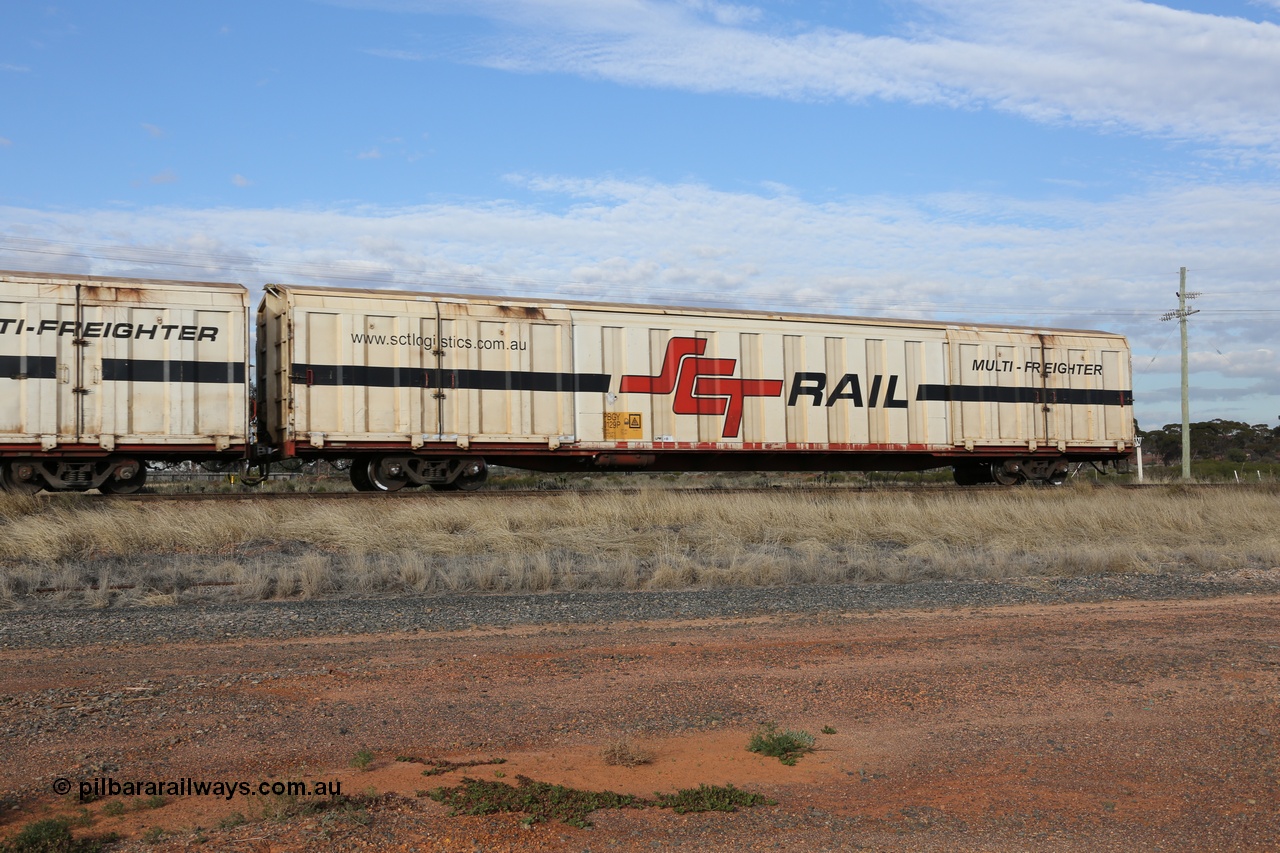 130710 1060
Parkeston, SCT train 3PG1, PBGY type covered van PBGY 0129 Multi-Freighter, one of eighty waggons from the second order built by Gemco WA for SCT.
Keywords: PBGY-type;PBGY0129;Gemco-WA;