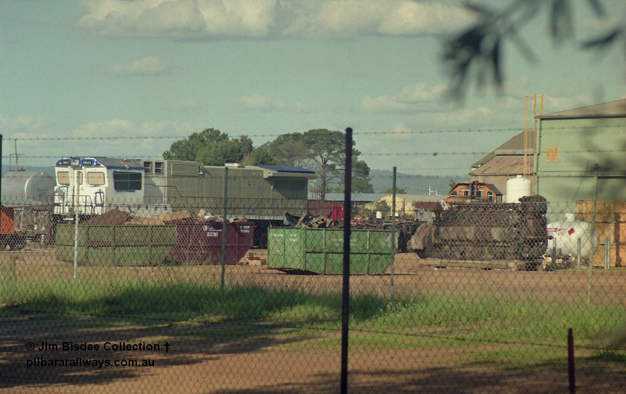 16944
Bassendean, Goninan GE CM40-8M rebuild unit for BHP Iron Ore 5653 'Chiba' serial 8412-10 / 93-144 sits out the back with the shunt loco for company and ALCo 251 engine is in the foreground.
Jim Bisdee photo.
Keywords: 5653;Goninan;GE;CM40-8M;8412-10/93-144;rebuild;AE-Goodwin;ALCo;M636C;5484;G6061-5;