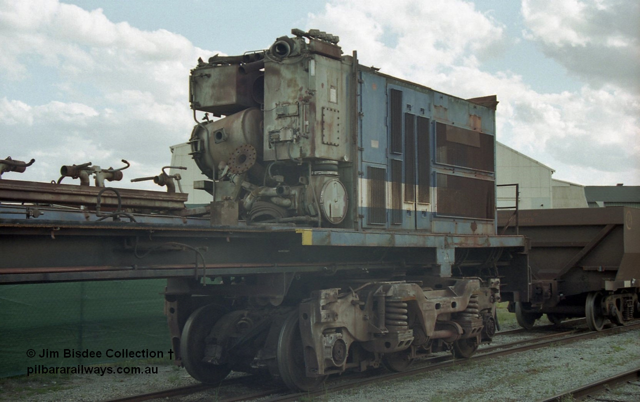 19799
Bassendean, Goninan workshops, former BHP Iron Ore Goninan GE rebuild C36-7M unit 5509, seen here stripped down to being an engine test bed, view of the radiator section with the lube filter and cooler visible on the no. 2 end. Sept 2003.
Jim Bisdee photo.
Keywords: 5509;Goninan;GE;C36-7M;4839-05/87-074;rebuild;AE-Goodwin;ALCo;C636;5452;G6012-1;