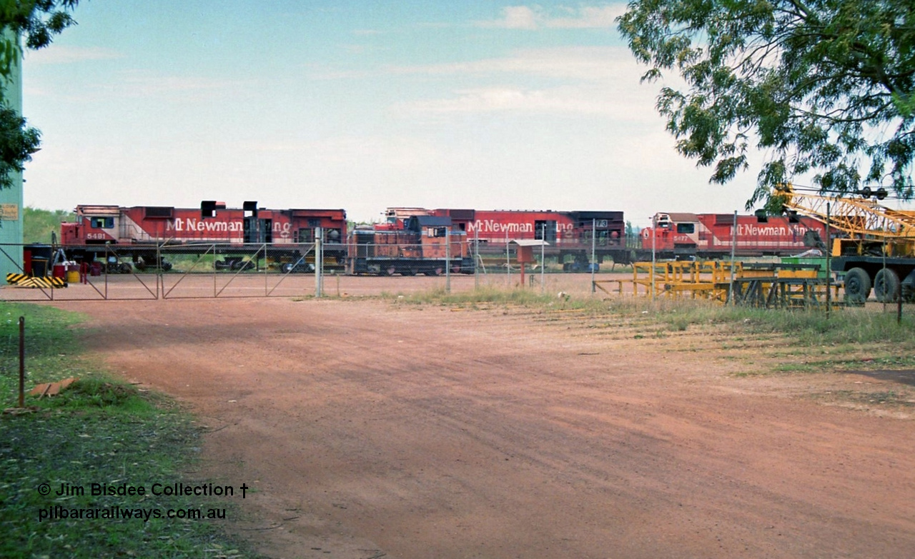 23666
Bassendean, Goninan workshops, view of several Mt Newman Mining AE Goodwin built ALCo M636 units, 5481 serial G6061-2, 5473 serial G6047-5 and 5477 serial G6047-9 awaiting rebuilding. December 1992.
Jim Bisdee photo.
Keywords: 5481;AE-Goodwin;ALCo;M636C;G6061-2;