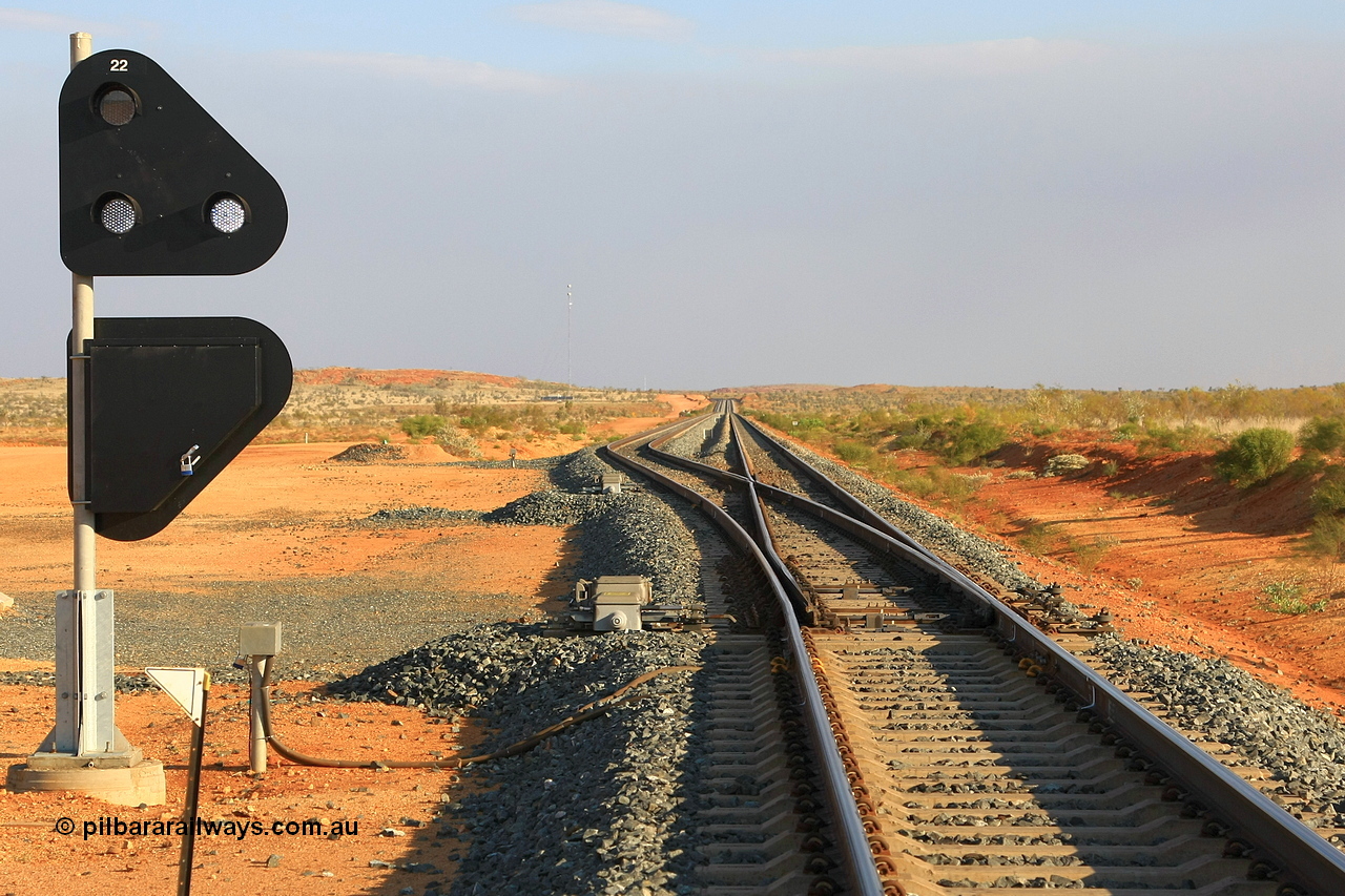 090915 2477r
Forrest Siding, north end looking south on the FMG line at the 125.75 km. This siding was orginally 3 km long before having the north end becoming duplicated back to Durack and the south end extended 3 km. 15th of September 2009. Geodata [url=https://goo.gl/maps/jq3FK3VUjjuMLS5K6]location data[/url].
