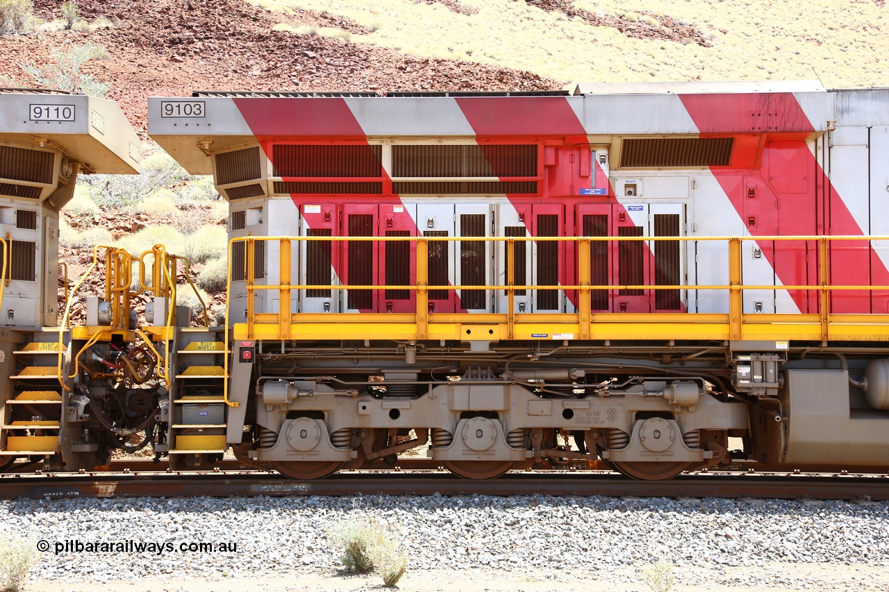 160306 1429
Green Pool, right hand side view of radiator section of Rio Tinto General Electric built ES44ACi unit 9103 serial 61941 6th March 2016. [url=https://goo.gl/maps/2nXD6ES9yUU2]View location here[/url].
Keywords: 9103;GE;ES44ACi;61941;Rio-Tinto-Stripes;