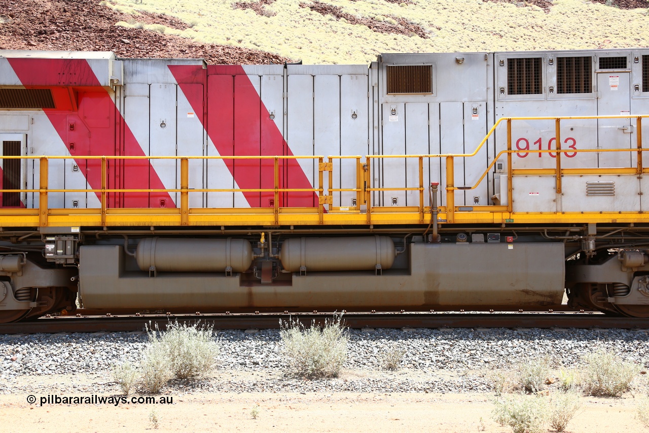 160306 1430
Green Pool, right hand side view of the hood of Rio Tinto's General Electric built ES44ACi unit 9103 serial 61941. [url=https://goo.gl/maps/2nXD6ES9yUU2]View location here[/url].
Keywords: 9103;GE;ES44ACi;61941;Rio-Tinto-Stripes;