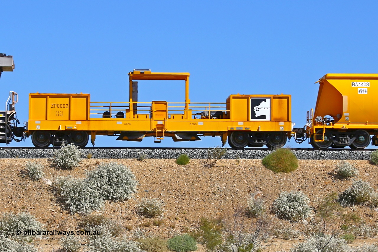 170727 9642r
Roy Hill ballast plough waggon, ZP class ZP 0002, built by China Southern Rail in Zhuzhou China, seen here on the BHP line flyover. 27th July 2017. [url=https://goo.gl/maps/HfzKEUc47Pv]View map here[/url].
Keywords: ZP0002;China-Southern-Rail;
